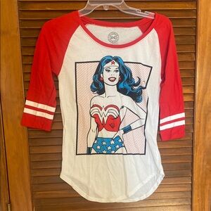 DC Comics Red and White Raglan Graphic Tee